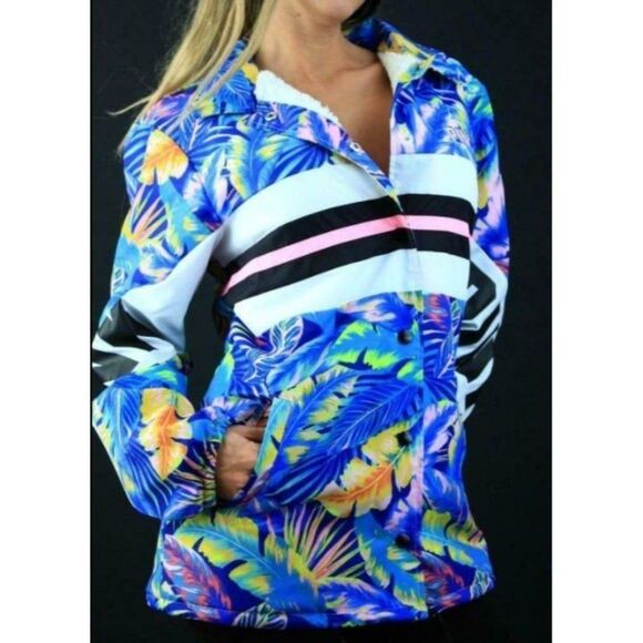 Victoria's Secret PINK Tropical Multi Color Logo Sherpa Lined Anorak Jacket (Med - Picture 1 of 9